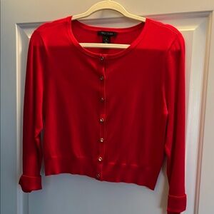 White House Black Market Red 3/4 Sleeve Cropped Button Down Size Medium
